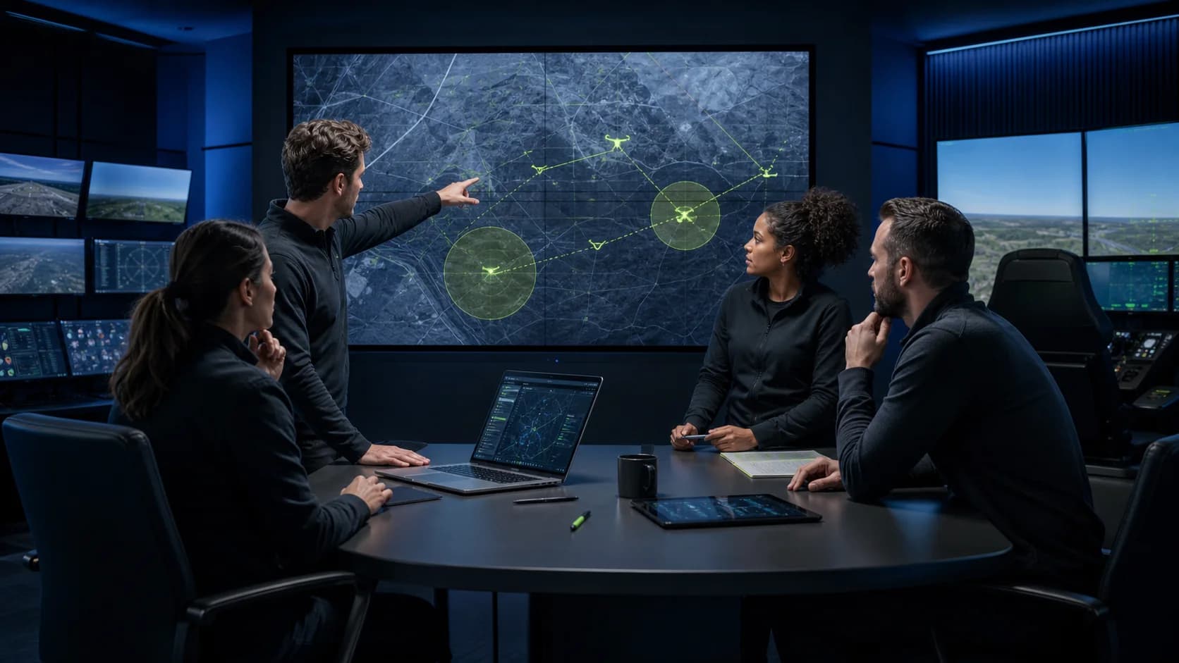 Team plant samen een gesimuleerde dronemissie