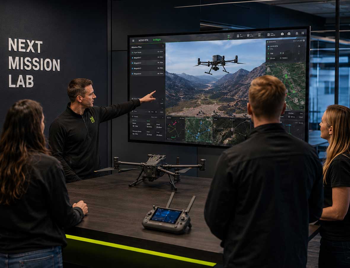 Deelnemer aan een dronesimulator in een mission-controlruimte