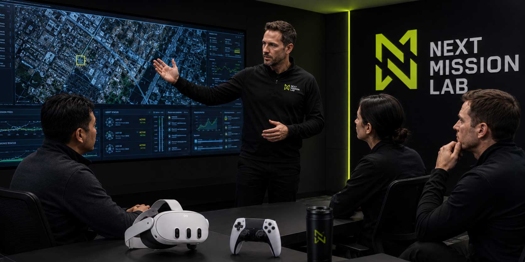 Begeleider bespreekt met deelnemers een technische opdracht